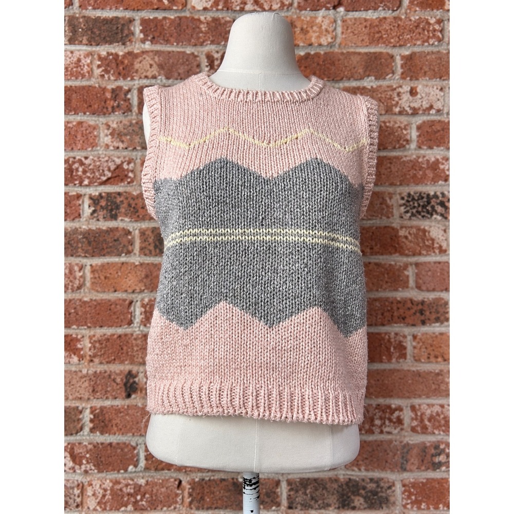 VTG Hand Knitted Silk Blend Sweater Vest M Cottagecore Preppy Retro Grandma